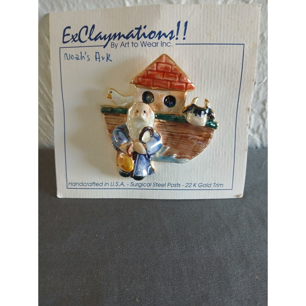 Exclaymations By Art To Wear Noah's Ark Brooch 22k Gold Trim
